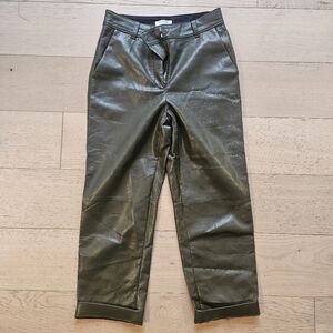 Babaton Womens Pants Command Cropped Green Vegan Leather Size 6